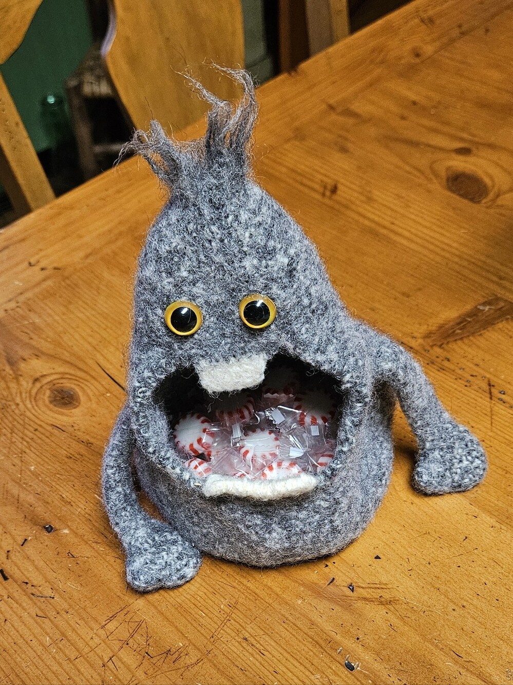 Gray Felt Monster Candy Holder - Whimsical Storage Accent